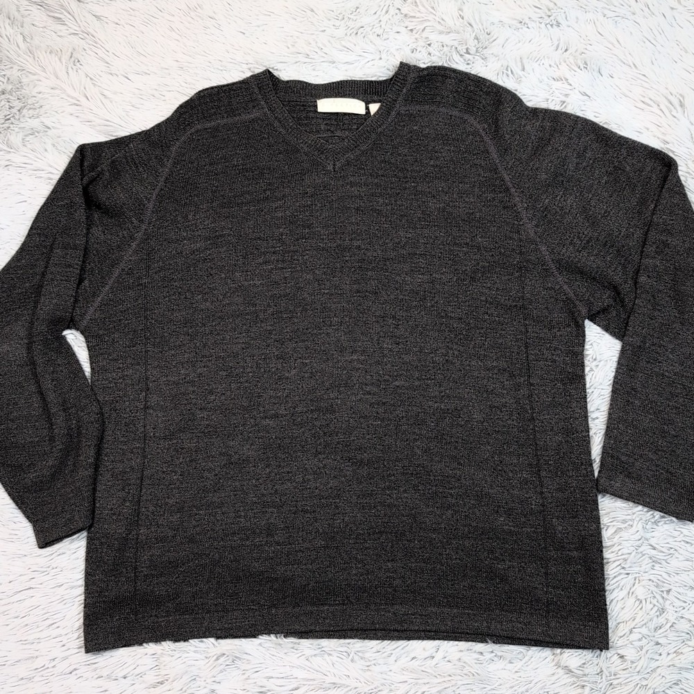 Direction Sweater‎ Mens L Gray Wool Blend Preppy Comfort Soft Casual V Neck